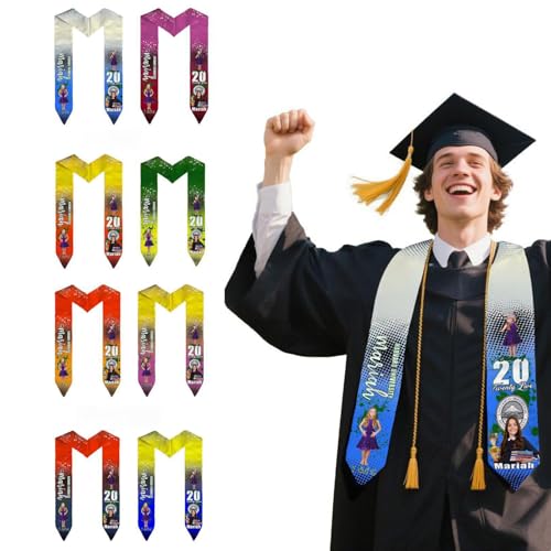 TPFOON Custom Graduation Stole with photos, Your School Colors Personalized,Personalized Text Grad Stole Sash,Gift for Graduate,Class of 2025