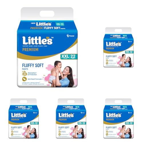 Image of Little's Premium Baby Diapers XXL Size | Pants Style | 15-25 kg | 22 Count - Pack of 5 | FluffySoft Baby Diaper with Leakage Guard, Wetness Indicator & 12 Hours Absorption