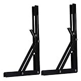 HOFFEN 2 Pcs Black Paint Folding Shelf Bench Table Folding Bracket, Powder Coated Short Release Arm