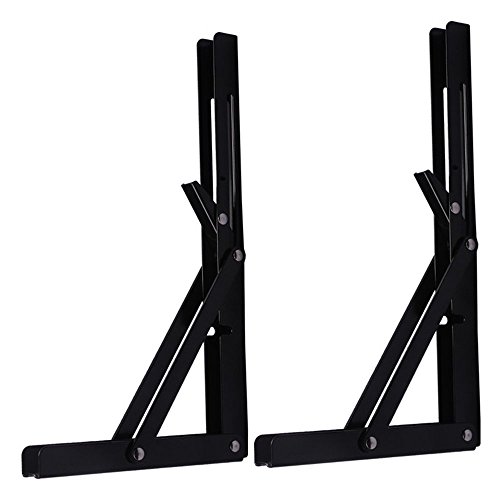 HOFFEN 2 Pcs Black Paint Folding Shelf Bench Table Folding Bracket, Short Release Arm