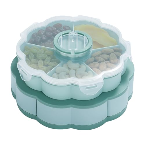 Bandeja para servir verduras – 2 capas con forma de flor giratoria | 10 compartimentos bandeja de aperitivos con tapa – para , bufé, almuerzo, cena, bar, hogar, camping, playa, picnic