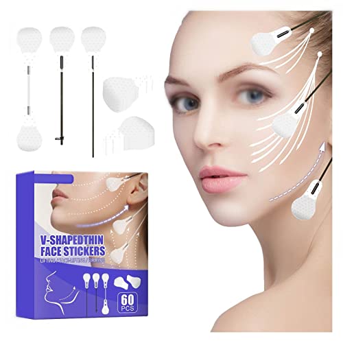 Gokame Lot de 60 autocollants de lifting instantané en forme de V pour visage, cou, double menton Cover