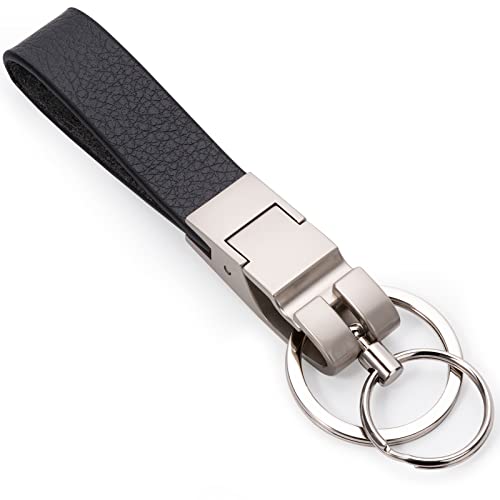 Jumperlay Leather Car Keychain With 2 Detachable Alloy Keyrings For Any Car Key Fob Or Home Key, Release Quick Spring Snap (Bright Chrome) #TOP7