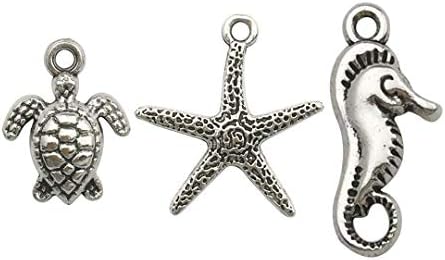 iloveDIYbeads 100g (75pcs) Craft Supplies Antique Silver Marine Life Animals Turtle Starfish Seahorse Charms Pendants for Crafting, Jewelry Findings Making Accessory for DIY Necklace Bracelet M138