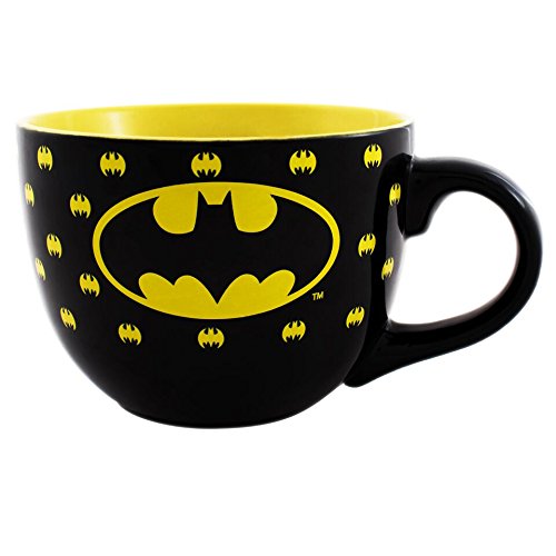 Silver Buffalo KB1324 DC Comics Batman All Over Bat Logo Ceramic Soup Mug, 24 oz, Multicolor