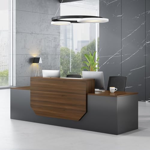 Modern Reception Desk with Counter,Large Front Desk Reception Counter with 2 Lockable Drawers and 2 Mobile Storage Cabinets,Receptionist Desks for Office,Salon,or Retail,L Shaped Checkout Counter