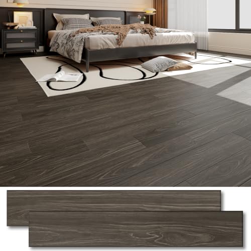 36 Pack Peel and Stick Vinyl Floor Tiles 54 Sq.Ft., 36" x 6" Wood Look Vinyl Planks, Waterproof Self-Adhesive Flooring, DIY Floor Tiles for Kitchen, Living Room, Bedroom, RV, GreyBlack by ZRJT - Used condition - US$46.04