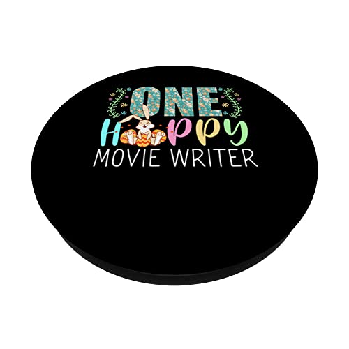 One Happy Easter Bunny Movie Writer Cute Puns PopSockets Swappable PopGrip, Black - Image 2