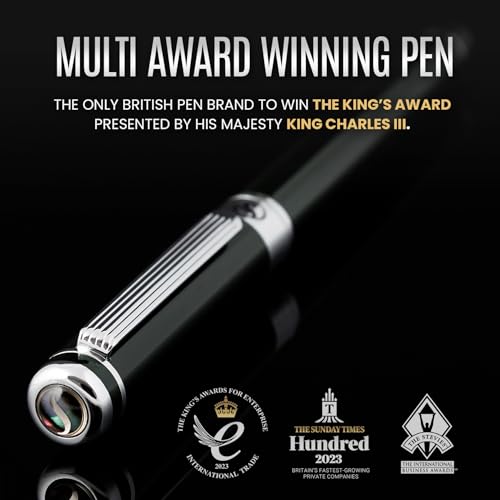 Image of Scriveiner Black Green Fountain Pen - Stunning Luxury Pen with Chrome Finish, Schmidt Nib (Fine), Best Pen Gift Set for Men & Women, Professional, Executive, Office, Nice Pens