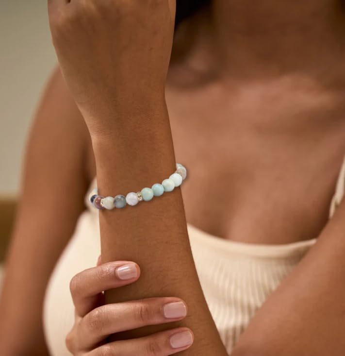 MOZAKA 9PCS Natural Crystal Bracelets for Women Men - 8mm Semi-Precious Gemstone Beaded Bracelets, Crystal Stretch Round Beads Bracelets Unisex Jewelry Gift4