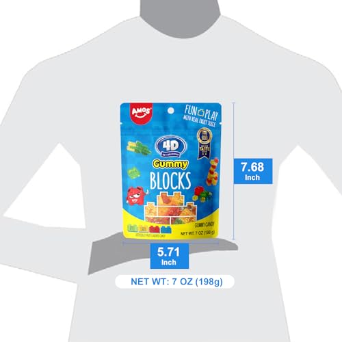 AMOS 4D Gummy Blocks Candy Bricks, Edible Building Blocks, Themed Novelty Candy for Kids Birthday Party, Cupcake Topper, Resealable 6.98oz Bag (Pack of 1) - image 5