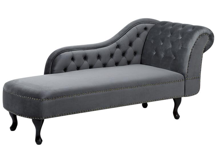 Image of Velvet Modern Chesterfield Chaise Lounge Couch 166 X 63 X 76 for Your Loving Space (Dark Grey, Right Arm)