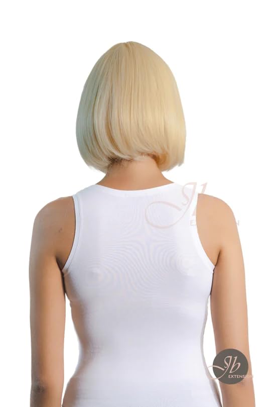 Miniatura 4 de JBEXTENSION JAN - Peluca corta de corte Bob de 12 pulgadas con flequillo, rubio claro, lacio, sin pegamento, pelucas de cabello largo para mujer,