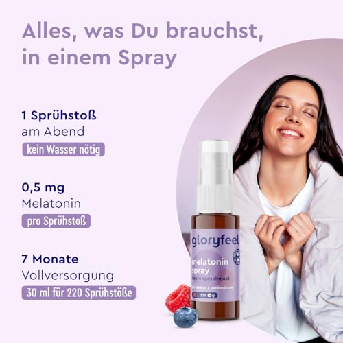 Melatonin Spray Beere - Premium: 5-fach höher dosiert* für 220 Tage + Passionsblume, Baldrian, Melisse, Lavendel, Vitamin B6 & B1 - Sleep Spray ohne Alkohol, Zuckerfrei und Vegan