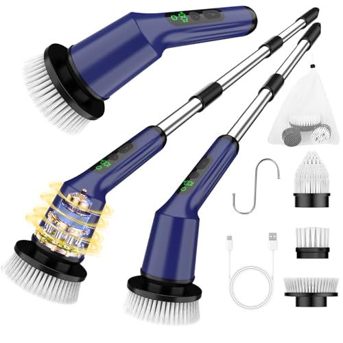 Image of Electric Spin Scrubber for Cleaning Bathroom, Shower Scrubber Cordless Cleaning Brush with IPX7 Waterproof & 2 Speed, 3 Brush Heads, Bathroom Cleaning Supplies for Shower Tub Kitchen Tile Toilet Navy
