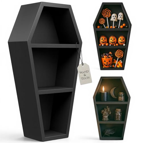 MIJOMA Sargregal aus Holz für Gothic-Dekoration Hexenregal Wand- & Tisch-Deko Oddities Hängeregal Sarg Make-up Regal freistehend schwebend Mattschwarz 35x18x9 cm
