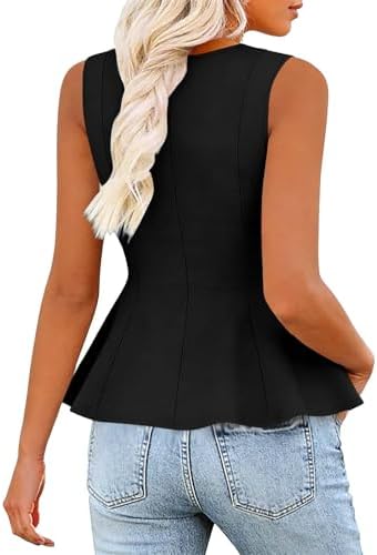 Tank Tops for Women Summer Sleeveless Babydoll Peplum Crew Neck Tops Work Business Casual Elegant Shirts Blouses Black — view 5