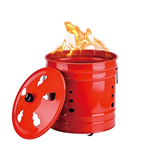 Barril de Acero Inoxidable para Quemar, Lata de Metal para Jardín, Jaula para Incendios, Incinerador de Desechos, Contenedor para Papel, Hoja Roja (Tamaño: 26cm)