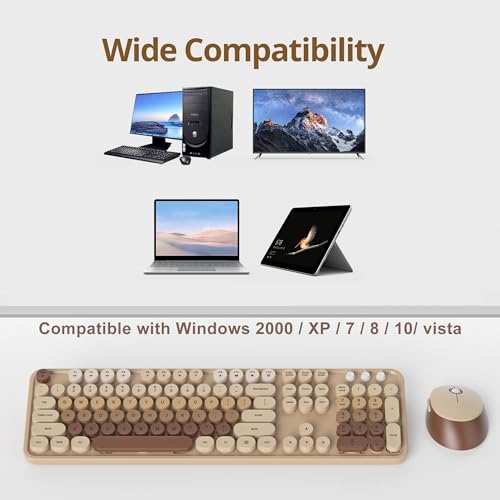 Image of Fogruaden Wireless Keyboard and Mouse Combo, Retro Typewriter Full-Size Keyboard with Number Pad and Cute Mouse, Gradient Colorful Computer Keyboard for Windows PC Desktops Laptop