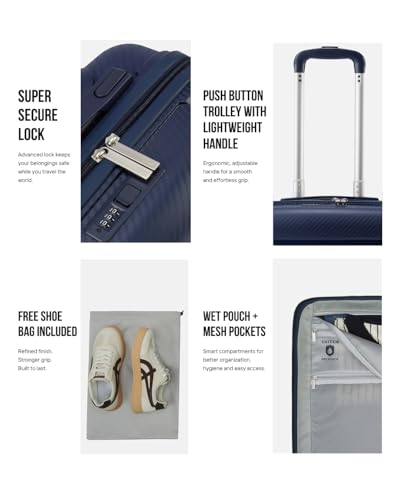 Image of SNITCH Layer Cabin Size Blue Polypropylene Hard Travel Suitcase - Trolley Bag Small & Luggage with 8 Wheels, Premium Lock, Wet & Dry Pouch & Free Shoe Bag