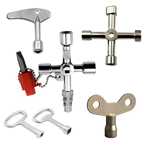 EntlüFtungsschlüSsel FüR HeizköRper 6 StüCk 4 In 1 Universal Key EntlüFten Radiator key UniversalschlüSsel Multifunktionale Utilities SchlüSsel Control Cabinet Key Cross Key Cover