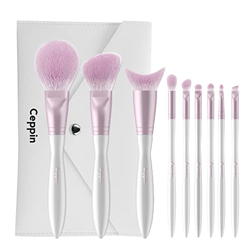 Ceppin Makeup Brushes Set 9Pcs with Travel Bag, Professional Makeup Set for Powder Foundation Contour Concealer Eye Shadow Eyebrow Lip Makeup Brush Kit, Purple & White