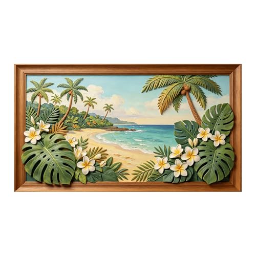 Arte de pared grande en 3D de tela mate con hojas de Monstera