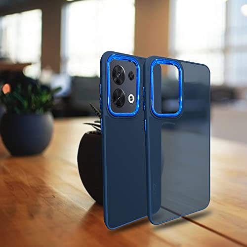 Image of A rtistque Frosted Translucent Back Cover Case for Oppo Reno 8 5G | Electroplated Chrome Ring | Raised Camera Edges for Protection | Smooth Sides TPU - Blue
