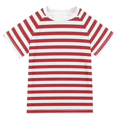 CaTaKu Red Striped Boys Rash Guard Swim Shirts Toddler Quick Dry UPF 50+ Rashguard Short Sleeve 3-12T