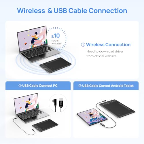 Image of Parblo Intangbo SW Wireless Drawing Tablet,7x4 inch,6 Customized Keys, Digital Graphics Tablets with 16384 Pressure Levels, S01 Battery-Free Stylus Compatible with Windows /Mac /Android-Black