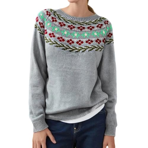Norweger Pullover Damen Kaschmir, Eleganter Bunter Strickpullover, Weicher Wollpullover Mit Rundhals Und Langarm, Warmes Herbst-Winter Outfit In...