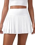 CRZ YOGA Women's High Waisted Pleated Tennis Skirts with Pockets Tummy Control Casual Liner A Line Workout Golf Skorts White X-Small