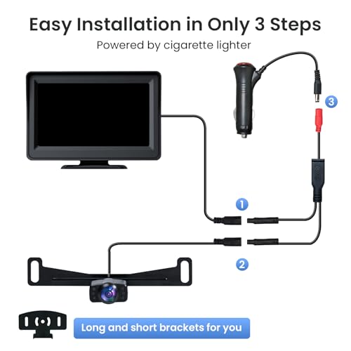 Image of TECXERLLON 5'' HD 1080P Backup Camera, Backup Camera for Car, Reverse Rear Camera with Night Version 130 Wide Angle, Waterproof, Strong Signal for Car, Van, Truck, Trailer