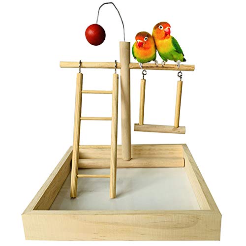 kathson Small Birds Playpen, Bird Perch Playstand Parrot Playground Gym, Wood Ladder Swing