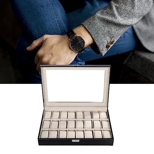SYH&AQYE Organisateur de Boîte à Bijoux pour Hommes et Femmes, Boîte de Rangement de Montre Étanche à 24 Emplacements, Étui de Rangement de Montre en Cuir PU pour Montres Lunettes de Soleil Bagues – vue 4