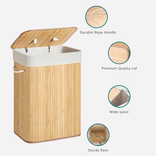 Image of LUXE HOME INTERNATIONAL Stripe Bamboo Laundry Basket with Lid | Eco-Friendly, Foldable & Lightweight Organizer (Natural, 40x30x60 cm, Pack of 1)