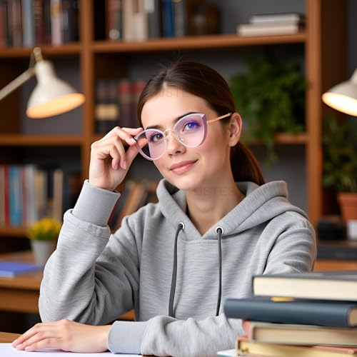 Image of HJSTES Blue Light Blocking Glasses Women Trendy Cat Eye Metal Frame Computer Reading Eyewear(Purple Frame)