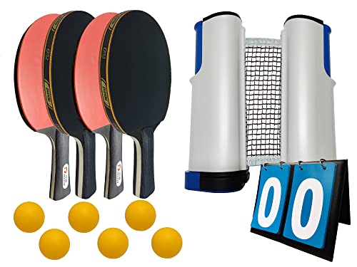 Ping Pong Set con Red portátil, 4 Raquetas de Tenis de Mesa, 6 Pelotas, 1 Marcador, 1 Mochila para el Transporte…