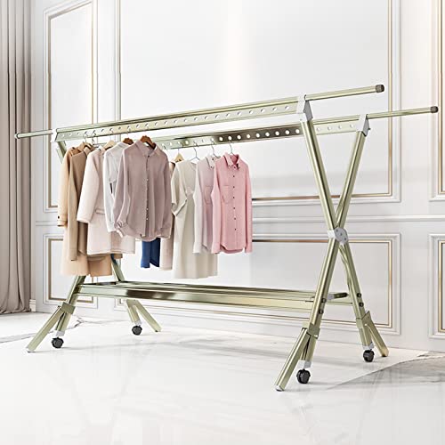 Séchoir à linge pliable extensible avec roulettes et trous anti-vent