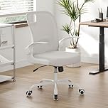 Farini Ergonomic Office Chair, Comfy Swivel Desk Chair with Lumbar Support, Adjustable Height and 90° Flip-Up Arms, Breathable Mesh Back for Home and Office, White