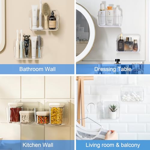 Diesisa 2pc Plastic Wall Mount Organizer, Clear Cabinet Door Organizer, Adhesive Shelves, Acrylic Bathroom Shelves for Wall, with Self Adhesive Tapes, for Bathroom, Kitchen, Living Room by Diesisa - Image 3