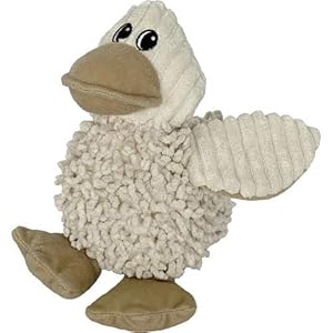 Petlou Durable Natural Nubby Plush Dog Toys with Squeaker and Crinkle Paper in Multi-Size (Natural Duck -M, 8 Inch)