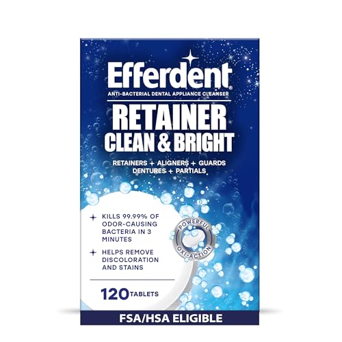 Efferdent Retainer Cleaner Tablets for Aligners, Mouth Guards & Night Guards, Clean & Bright, 120 Count, 3-Minute Daily Retainer Cleaner, Tough Stain & Odor Remover for Dental Appliances