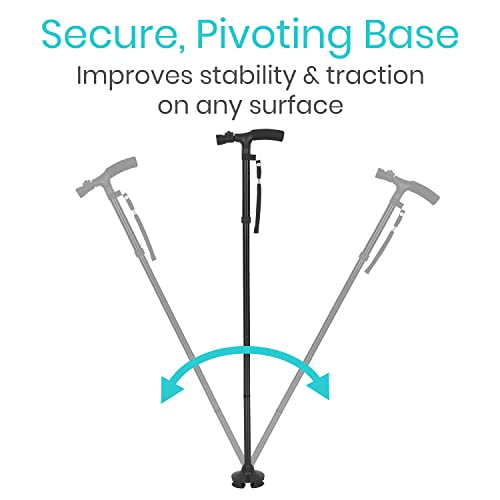 Vive Folding Cane With Light - Walking Adjustable Stick For Women, Men, Balance - Foldable Portable Collapsible Hand Balancing Mobility Aid - Lightweight, Heavy Duty, Comfortable - Swivel Quad Tip #TOP6