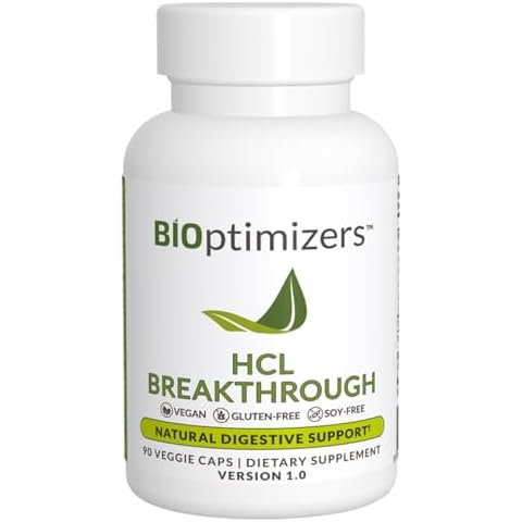 BiOptimizers HCL Breakthrough - Betaine Hydrochloride Enzymes Supplement - Assists with Protein Breakdown and Absorption - Helps Gas and Heartburn Relief - 90 Pepsin-Free Capsules Cover