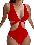 BYFINECANY Women's Hollow Out Bathing Suit Cut Out Knot Summer Swimsuit Bikinis One Piece Red M