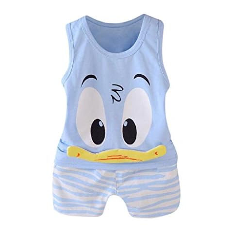 Boys Clothing Sets, SHOBDW Toddler Baby Cute Cartoon Prints Sleeveless Vest Tops T Shirt + Shorts Girls Summer Party Outfits (6-12 Months, Blue) Cover