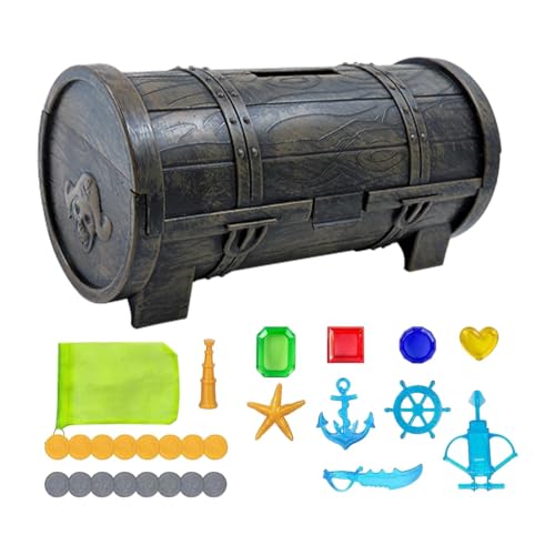 Cofres del tesoro pirata – Caja de almacenamiento decorativa grande, tesoros de juguete | Colección de cofres del tesoro, diferentes cantidades de juguetes en cada baúl pirata grande para cajas de