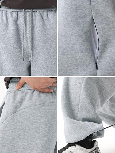 Image of Mens Baggy Sweatpants Wide Leg Casual Elastic Waist Drawstring Athletic Loose Jogger Fall Sweat Pants with Pockets