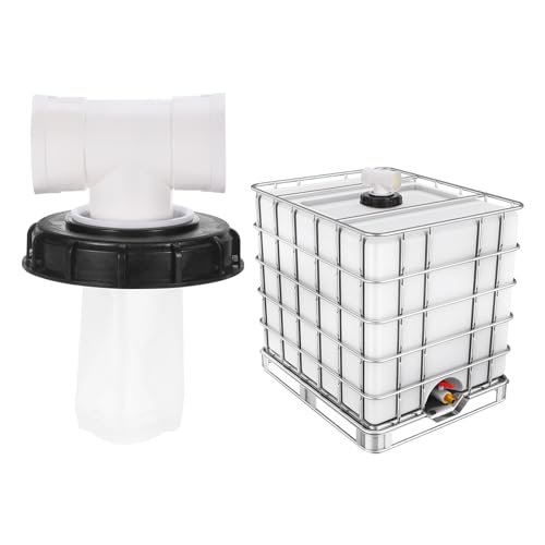 PATIKIL T-Shape IBC Lid Filter Cover 163mm Plastic Ton Barrel Cover with Washable Nylon Filter IBC Tote Hose Adapter IBC Tank Container for Rain Tank 1000L IBC Tank, Black White